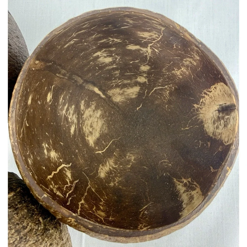 Coconut Shell Footed Bowl/ Cup‎ Set Of Three (3) Handmade Tropical Tiki Luau